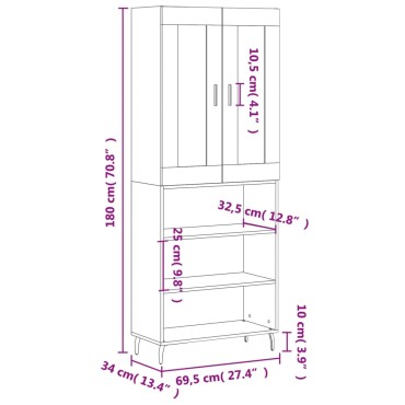 vidaXL Ντουλάπι Γκρι Σκυροδέματος 69,5x34x180cm Επεξεργασμένο Ξύλο 1 τεμ.