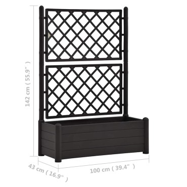 vidaXL Ζαρντινιέρα Κήπου με Καφασωτό Ανθρακί 100 x 43 x 142 εκ. από PP