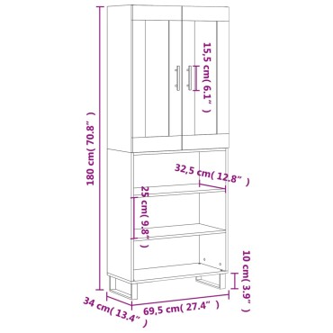 vidaXL Ντουλάπι Γκρι Sonoma 69,5x34x180cm Επεξεργασμένο Ξύλο 1 τεμ.