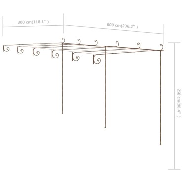 vidaXL Πέργκολα Κήπου Αντικέ Καφέ 6 x 3 x 2,5 μ. Σιδερένια