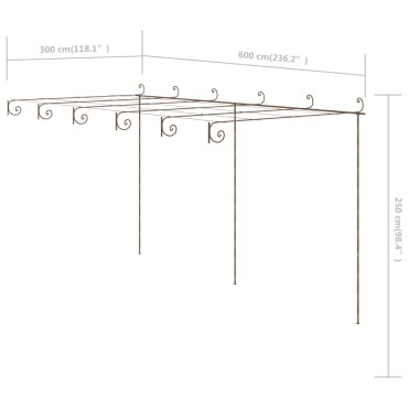 vidaXL Πέργκολα Κήπου Αντικέ Καφέ 6 x 3 x 2,5 μ. Σιδερένια
