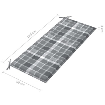 vidaXL Μαξιλάρι για Παγκάκι Κήπου Γκρι Καρό 120x50x4cm Υφασμάτινο