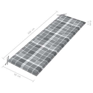 vidaXL Μαξιλάρι για Παγκάκι Κήπου Γκρι Καρό 150x50x4cm Υφασμάτινο