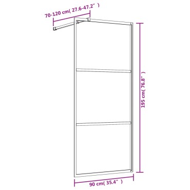 vidaXL Διαχωριστικό Ντουζιέρας Χρυσό 90 x 195 εκ. Διαφανές Γυαλί ESG