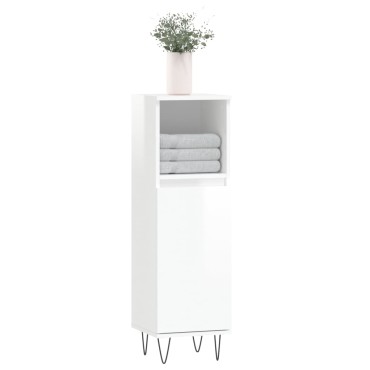 vidaXL Ντουλάπι Μπάνιου Γυαλιστερό Λευκό 30x30x100cm Επεξεργ. Ξύλο