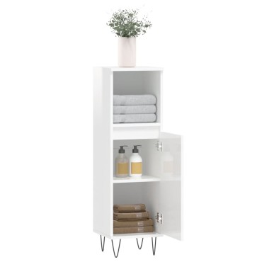 vidaXL Ντουλάπι Μπάνιου Γυαλιστερό Λευκό 30x30x100cm Επεξεργ. Ξύλο