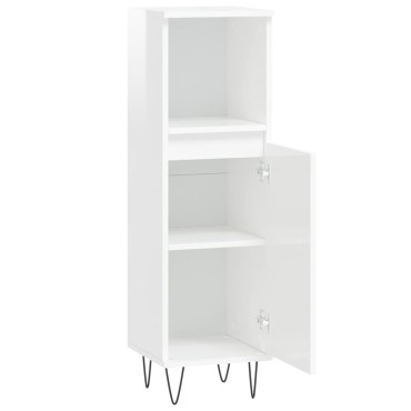 vidaXL Ντουλάπι Μπάνιου Γυαλιστερό Λευκό 30x30x100cm Επεξεργ. Ξύλο