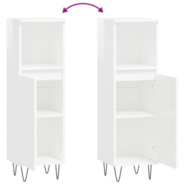 vidaXL Ντουλάπι Μπάνιου Γυαλιστερό Λευκό 30x30x100cm Επεξεργ. Ξύλο