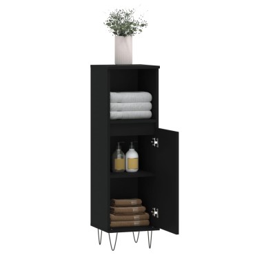 vidaXL Ντουλάπι Μπάνιου Μαύρο 30x30x100cm Επεξεργασμένο Ξύλο