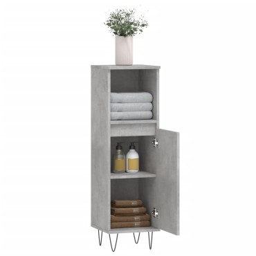 vidaXL Ντουλάπι Μπάνιου Γκρι Σκυροδέματος 30x30x100cm Επεξ. Ξύλο