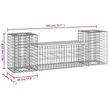 vidaXL Παγκάκι Κήπου Συρματοκιβώτιο 184x41x60,5cm Μασίφ Ξύλο Πεύκου 1 τεμ.