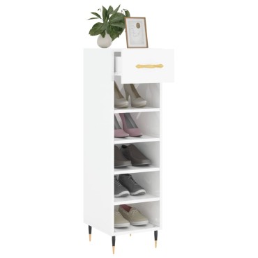 vidaXL Παπουτσοθήκη Γυαλιστερό Λευκό 30x35x105cm Επεξεργασμένο Ξύλο 1 τεμ.