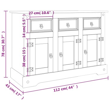 vidaXL Μπουφές Corona Καφέ 112x44x78cm Μασίφ Ξύλο Μεξικάνικου Πεύκου 1 τεμ.