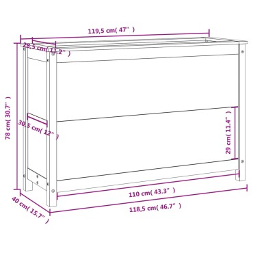 vidaXL Ζαρντινιέρα Υπερυψωμένη 119,5x40x78 εκ. από Μασίφ Ξύλο Πεύκου