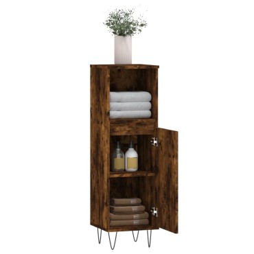 vidaXL Ντουλάπι Μπάνιου Καπνιστή Δρυς 30x30x100cm Επεξεργασμένο Ξύλο