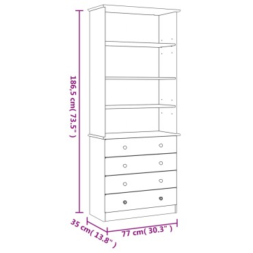 vidaXL Βιβλιοθήκη με Συρτάρια ALTA Λευκή 77x35x186,5cm Μασίφ Πεύκο 1 τεμ.
