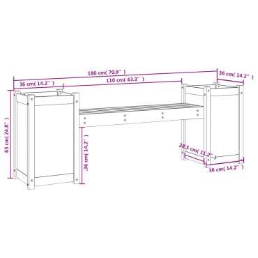 vidaXL Ζαρντινιέρα Παγκάκι Γκρι 180x36x63cm από Μασίφ Ξύλο Πεύκου 1 τεμ.