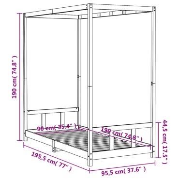vidaXL Πλαίσιο Παιδικού Κρεβατιού 90x190cm από Μασίφ Ξύλο Πεύκου 1 τεμ. - Μονό