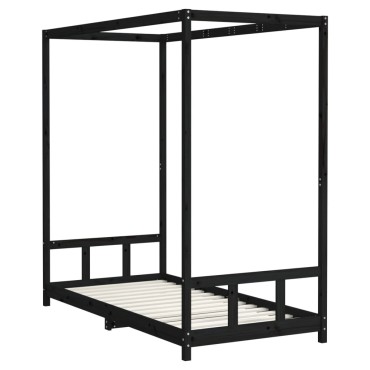 vidaXL Πλαίσιο Παιδικού Κρεβατιού Μαύρο 90x190cm Μασίφ Ξύλο Πεύκου 1 τεμ. - Μονό