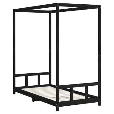 vidaXL Πλαίσιο Παιδικού Κρεβατιού Μαύρο 90x190cm Μασίφ Ξύλο Πεύκου 1 τεμ. - Μονό