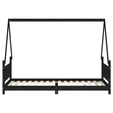 vidaXL Πλαίσιο Παιδικού Κρεβατιού Μαύρο 90x200cm Μασίφ Ξύλο Πεύκου 1 τεμ. - Μονό