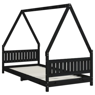 vidaXL Πλαίσιο Παιδικού Κρεβατιού Μαύρο 90x200cm Μασίφ Ξύλο Πεύκου 1 τεμ. - Μονό