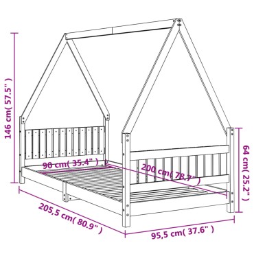 vidaXL Πλαίσιο Παιδικού Κρεβατιού Λευκό 90x200cm Μασίφ Ξύλο Πεύκου 1 τεμ. - Μονό