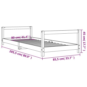 vidaXL Πλαίσιο Παιδικού Κρεβατιού Λευκό 80x200cm Μασίφ Ξύλο Πεύκου 1 τεμ. - Μονό