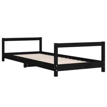 vidaXL Πλαίσιο Παιδικού Κρεβατιού Μαύρο 90x190cm Μασίφ Ξύλο Πεύκου 1 τεμ. - Μονό