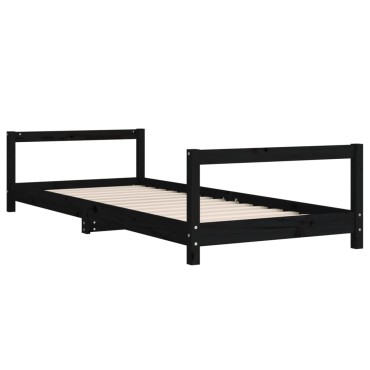vidaXL Πλαίσιο Παιδικού Κρεβατιού Μαύρο 90x190cm Μασίφ Ξύλο Πεύκου 1 τεμ. - Μονό