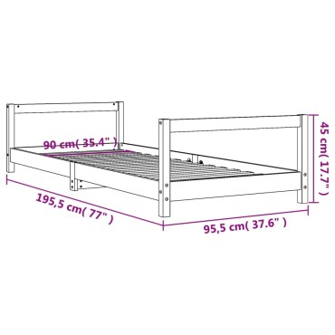 vidaXL Πλαίσιο Παιδικού Κρεβατιού Μαύρο 90x190cm Μασίφ Ξύλο Πεύκου 1 τεμ. - Μονό