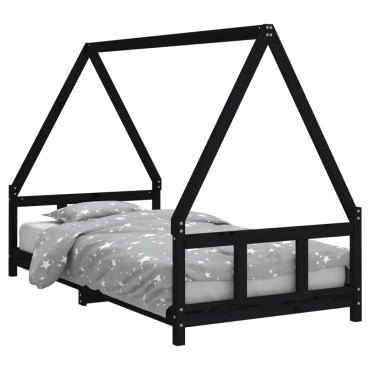 vidaXL Πλαίσιο Παιδικού Κρεβατιού Μαύρο 90x190cm Μασίφ Ξύλο Πεύκου 1 τεμ. - Μονό