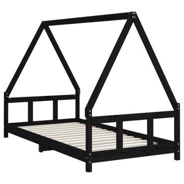 vidaXL Πλαίσιο Παιδικού Κρεβατιού Μαύρο 90x190cm Μασίφ Ξύλο Πεύκου 1 τεμ. - Μονό