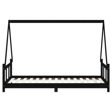 vidaXL Πλαίσιο Παιδικού Κρεβατιού Μαύρο 90x190cm Μασίφ Ξύλο Πεύκου 1 τεμ. - Μονό