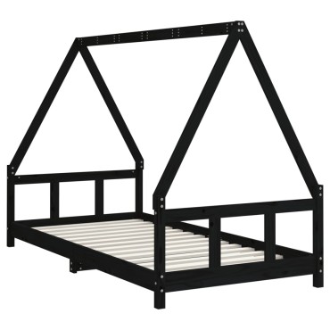 vidaXL Πλαίσιο Παιδικού Κρεβατιού Μαύρο 90x190cm Μασίφ Ξύλο Πεύκου 1 τεμ. - Μονό