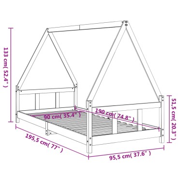 vidaXL Πλαίσιο Παιδικού Κρεβατιού Μαύρο 90x190cm Μασίφ Ξύλο Πεύκου 1 τεμ. - Μονό