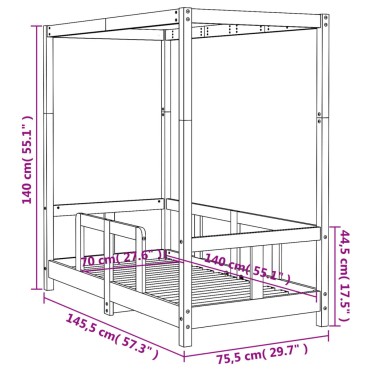 vidaXL Πλαίσιο Παιδικού Κρεβατιού 70x140cm από Μασίφ Ξύλο Πεύκου 1 τεμ. - Μονό