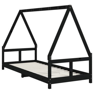vidaXL Πλαίσιο Παιδικού Κρεβατιού Μαύρο 80x200cm Μασίφ Ξύλο Πεύκου 1 τεμ. - Μονό