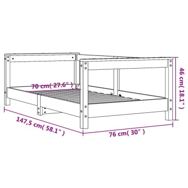 vidaXL Πλαίσιο Παιδικού Κρεβατιού Λευκό 70x140cm Μασίφ Ξύλο Πεύκου 1 τεμ. - Μονό