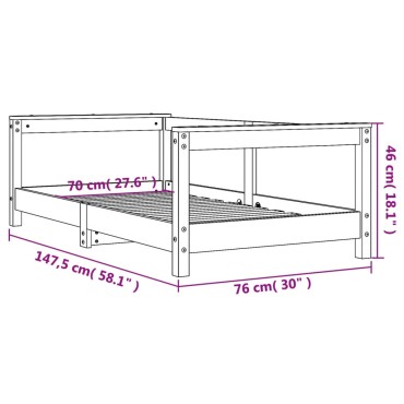 vidaXL Πλαίσιο Παιδικού Κρεβατιού Λευκό 70x140cm Μασίφ Ξύλο Πεύκου 1 τεμ. - Μονό