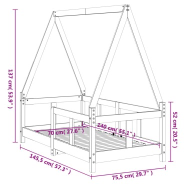 vidaXL Πλαίσιο Παιδικού Κρεβατιού 70x140cm από Μασίφ Ξύλο Πεύκου 1 τεμ. - Μονό
