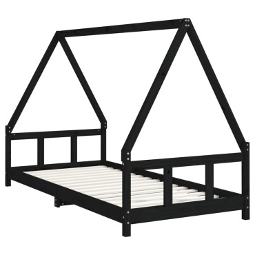 vidaXL Πλαίσιο Παιδικού Κρεβατιού Μαύρο 90x200cm Μασίφ Ξύλο Πεύκου 1 τεμ. - Μονό