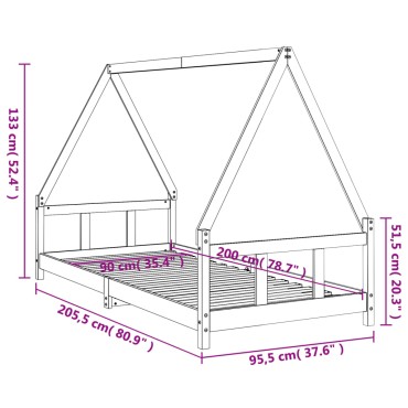 vidaXL Πλαίσιο Παιδικού Κρεβατιού Λευκό 90x200cm Μασίφ Ξύλο Πεύκου 1 τεμ. - Μονό