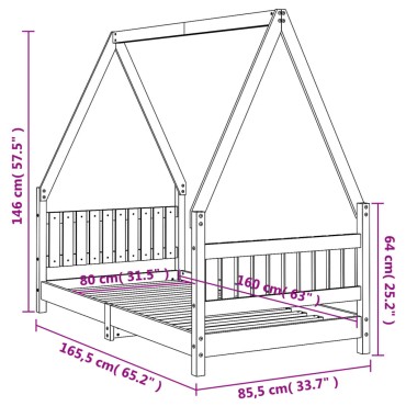 vidaXL Πλαίσιο Παιδικού Κρεβατιού 80x160cm από Μασίφ Ξύλο Πεύκου 1 τεμ. - Μονό