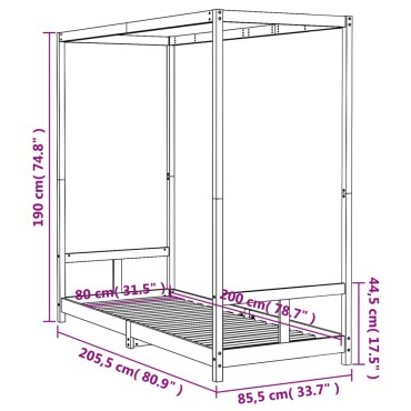 vidaXL Πλαίσιο Παιδικού Κρεβατιού Λευκό 80x200cm Μασίφ Ξύλο Πεύκου 1 τεμ. - Μονό