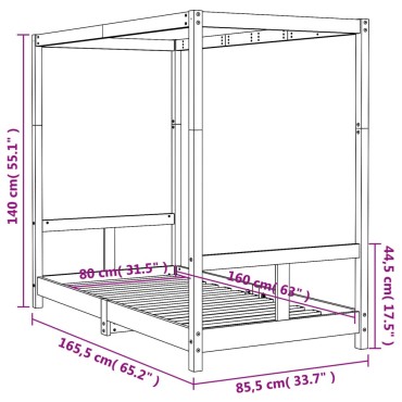 vidaXL Πλαίσιο Παιδικού Κρεβατιού 80x160cm από Μασίφ Ξύλο Πεύκου 1 τεμ. - Μονό