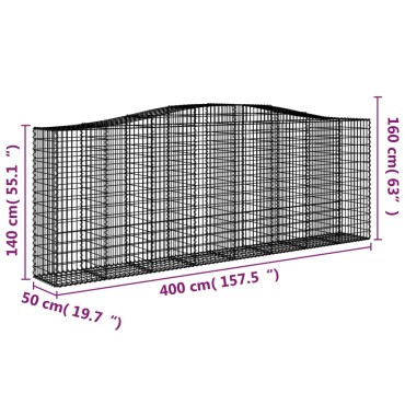 vidaXL Συρματοκιβώτια Τοξωτά 20 τεμ. 400x50x140/160 εκ. Γαλβαν. Ατσάλι