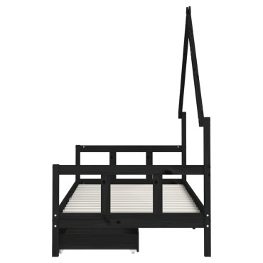 vidaXL Πλαίσιο Παιδικού Κρεβατιού με Συρτάρια Μαύρο 90x190cm Πεύκο 1 τεμ. - Μονό