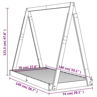 vidaXL Πλαίσιο Παιδικού Κρεβατιού 70x140cm από Μασίφ Ξύλο Πεύκου 1 τεμ. - Μονό