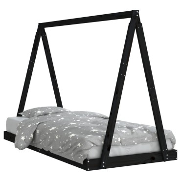 vidaXL Πλαίσιο Παιδικού Κρεβατιού Μαύρο 90x190cm Μασίφ Ξύλο Πεύκου 1 τεμ. - Μονό